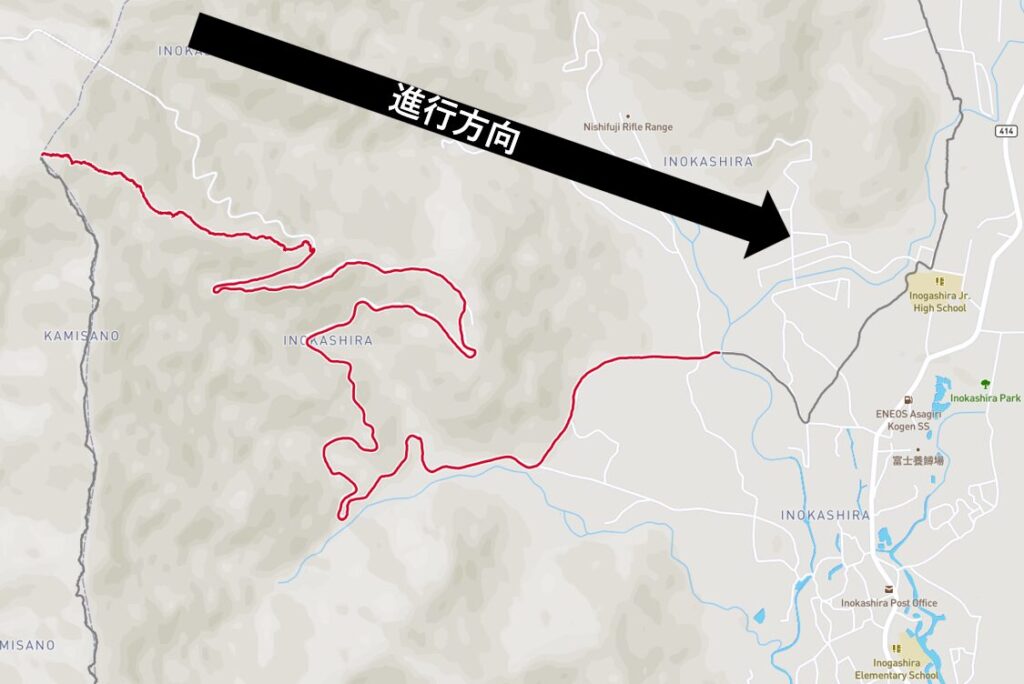下り区間のルートマップ。